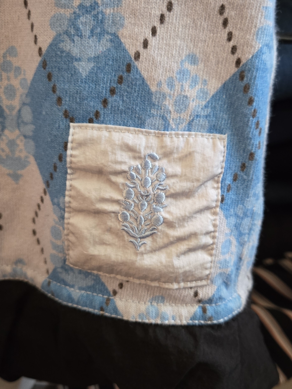 FP Movement Blue and White Argyle V‑Neck Jersey Top - Picture 3 of 8